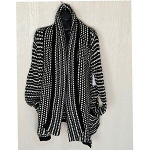 Rip Curl Shambala Cardigan Black White Knit Shawl Open Sweater New with Tags